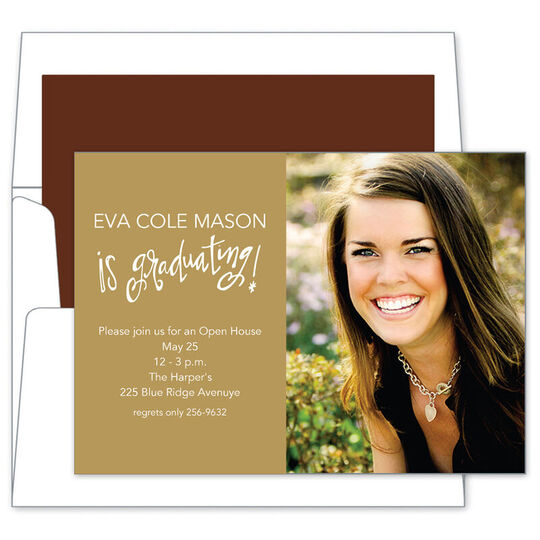 Gold Script Graduating Photo Invitations